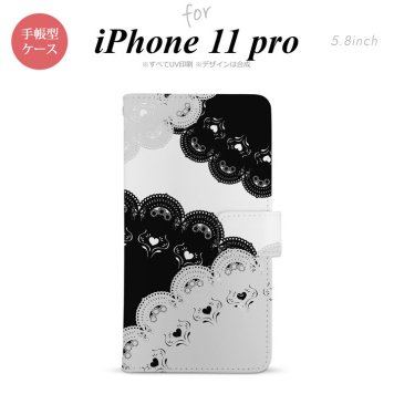 iPhone11Pro iPhone11 Pro 手帳型スマホケース カバー レース 黒 白  nk-004s-i11p-dr726