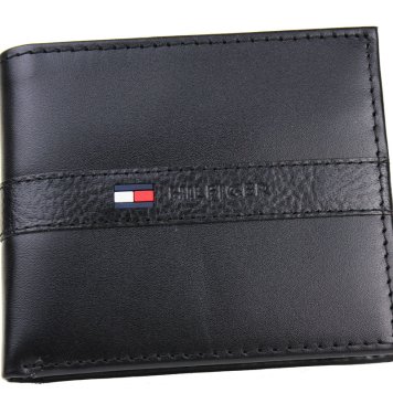 トミーヒルフィガー　TOMMY HILFIGER　ふたつ折り折財布　31TL25X001　ブラック Black　牛革 レザー　LANGER　ランガーシリーズ