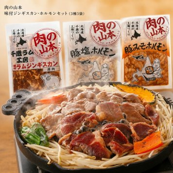 メーカー直送 肉の山本 味付ジンギスカン・ホルモンセット（３種３袋） 26-6015-03 贈答品 自宅用 プレゼント 人気  お誕生日 野菜と一緒に焼くだけ！味付ジンギスカンとホルモンの詰合せ。