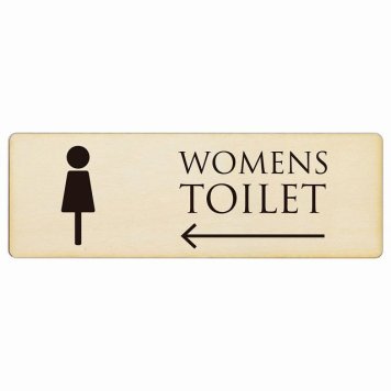 トイレ プレート 木製 WOMENS ナチュラル ブラック 左 矢印 長方形 18x6cm 方向案内 進路ドア サインプレート ピクトサイン トイレマーク表示 案内 注意 施設 御手洗 TOILET おしゃれ シンプル 安全対策