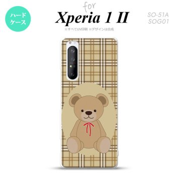 Xperia 1 II 5G スマホケース 背面カバー ストラップホール有り ハードケース くま チェック 茶 ストラップホール おしゃれ かわいい かっこいい メンズ レディース nk-xp12-751