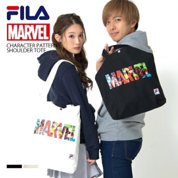 MARVEL/FILA マーベル フィラ キャラロゴ ショルダートート トートバッグ キャンバス a4 縦型 キャンバス ブランド 大容量 大きめ 小さめ オシャレ 肩掛け 総柄 ロゴ プリント outfit ギフト 敬老の日 プレゼント ギフト