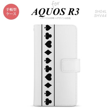 SH-04L/SHV44 AQUOS R3 手帳型スマホケース カバー トランプ 帯 白 黒  nk-004s-r3-dr527
