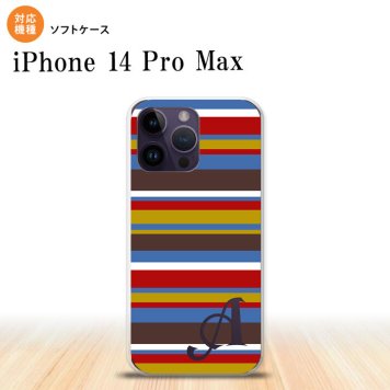 iPhone14 ProMax iPhone14 Pro Max スマホケース 背面ケースソフトケース ボーダー ブルーブラウン +アルファベット 2022年 9月発売 nk-i14pm-tp703i