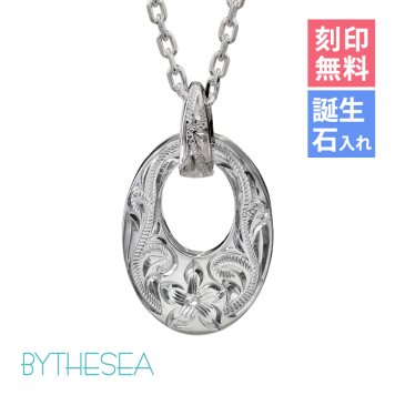 ハワイアンジュエリー ネックレス シルバー ネックレス 刻印 無料 誕生石入れ可 オーバルサークル Sサイズ 全長26mm ロジウムコーティング シルバー925 ギフトラッピング可能 チェーン 長さ選べる プレゼント ハロウィン 【品番：CG-SP308】