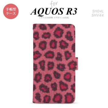 SH-04L/SHV44 AQUOS R3 手帳型スマホケース カバー 豹柄 ピンク  nk-004s-r3-dr026