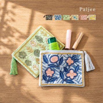 Paljee パルジー 刺繍ポーチ[ポーチ 小物入れ 化粧ポーチ コスメポーチ バッグインバッグ 刺繍ポーチ 北欧 花柄 おしゃれ かわいい ミニポーチ トラベルポーチ メイクポーチ タッセル パーツ 大人可愛い 小物整理 バッグ整理]