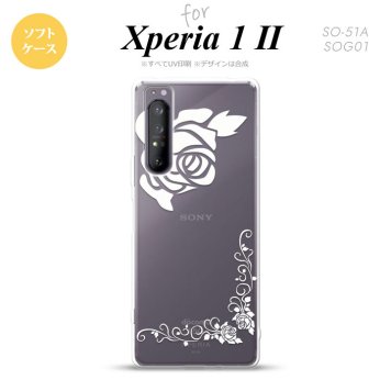 Xperia 1 II 5G スマホケース 背面カバー ストラップホール有り ソフトケース バラ A クリア 白 ストラップホール おしゃれ かわいい かっこいい メンズ レディース nk-xp12-tp1066