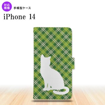 iPhone14 iPhone14 手帳型スマホケース カバー 猫 バイアスチェック 緑 2022年 9月発売 nk-004s-i14-dr957