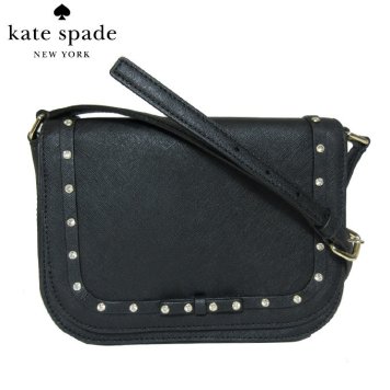 ケイト・スペード アウトレット kate spade ショルダーバッグ WKRU5643-001 large carsen / laurel way jeweled 型押しレザー リボン × ラインストーン 斜め掛け ショルダー / ポシェット black(001):ブラック