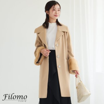 Filomo/フィローモ loro piana カシミヤ混 ウール コート ミンク ファー付き レディース 冬 母 女性 ギフト プレゼント 卒業式 入学式 母 6F (02000234r)