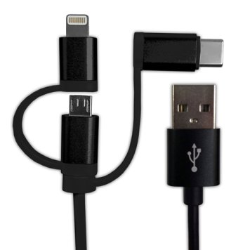 hidisc 【Apple認証品】1本で3役 Lightning microUSB Type-Cケーブル 1m 高速充電2.4A対応 ブラック HD-3IN1BK