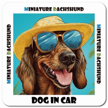 名入れ可 海 麦わら帽子 サングラス 夏 Miniature Dachshund ミニチュアダックスフンド カーサイン 車 マグネットステッカー 犬 マグネット 強力 13x13cm 正方形ドラレコステッカー 安全対策 危険運転 煽り運転 アニマル 動物 犬種別 屋外 防水 屋内
