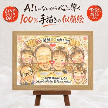 金婚式 似顔絵 ギフト 名入れ 手描き プレゼント 贈り物 金婚式 結婚50周年 結婚記念日 記念日 お祝い 大人数 お父さん 夫婦 両親 家族 祖父母 お母さん 名入れ 修正無料 下書き確認 似てる そっくり 宝物 かわいい 長寿 思い出 50周年 感謝 感動 白寿祝い 傘寿祝い カラフル サプライズ 披露宴 ホワイトデー 引っ越し 闘病中の方への励まし 大量注文
