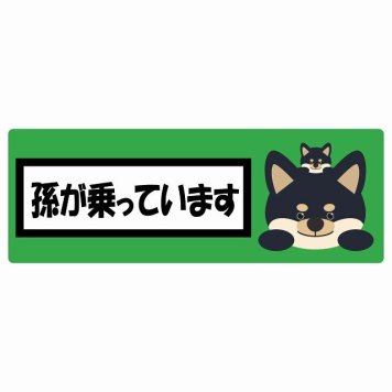 孫が乗っています 祖父母と孫 黒柴 グリーン サインステッカー シール 車 ステッカー 長方形 14x5cm 防水 屋内 屋外 セーフティサイン 安全対策 車用 安全運転 煽り運転対策 安全対策 かわいい イラスト カーサイン
