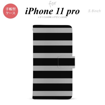 iPhone11Pro iPhone11 Pro 手帳型スマホケース カバー ボーダー 大 黒 グレー  nk-004s-i11p-dr792