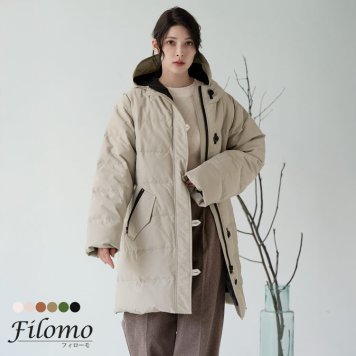 ダウンコート レディース ブランド Filomo フード付き カジュアル 白 アイボリー 黒 ブラック グレージュ テラコッタ 冬 ミドル丈 アウター ダウンジャケット 秋冬 コート 50代 40代 30代 ミセス ギフト プレゼント 実用的 (08000169r) バレンタイン 成人祝い