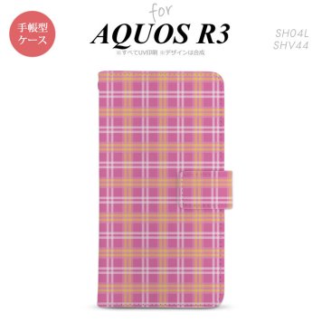 SH-04L/SHV44 AQUOS R3 手帳型スマホケース カバー チェック ピンク  nk-004s-r3-dr434