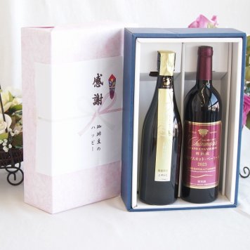 感謝の贈り物ボックス 贅沢な日本酒原酒しぼりたてと国産ワインセット(樽熟成穂坂マスカットベーリーA赤ワイン ミディアム(山梨県)750ml金鯱 しぼっとる純米吟醸原酒(愛知県)720ml