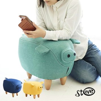 ぶたのスツール Steve スティーブ[部屋のインテリアとしてもおすすめのおしゃれな椅子 オットマンにもなる可愛い椅子 子どものイスとしてもかわいい 木製の可愛いイス 子供用にも]          1-2W