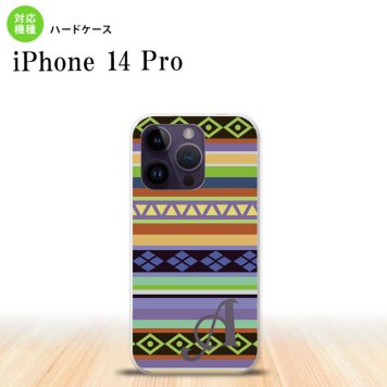 iPhone14 Pro iPhone14 Pro スマホケース 背面ケース ハードケース エスニック ボーダー 青 +アルファベット 2022年 9月発売 nk-i14p-1562i