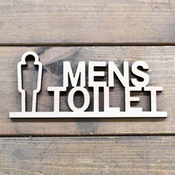 MENS TOILET 男性 トイレマーク スタンド 木製 ひのき ドアサイン 149x65mm  インテリア 案内 呼びかけ デザイン おしゃれ ピクトサイン レーザー彫刻