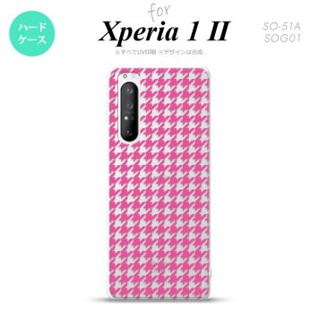 Xperia 1 II 5G スマホケース 背面カバー ストラップホール有り ハードケース 千鳥 格子 小 ピンク クリア ストラップホール おしゃれ かわいい かっこいい メンズ レディース nk-xp12-903