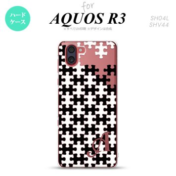 SH-04L SHV44 R3 AQUOS R3 スマホケース カバー パズル 黒 白 +アルファベット nk-r3-1203i