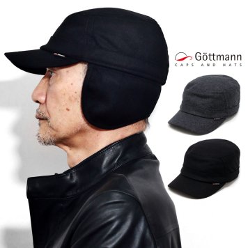 帽子 キャップ 大きいサイズ 内耳付き ワークキャップ メンズ イヤマフ付き 秋冬 防寒 ゴットマン 撥水 ウール ナイロン シンプル 無地 57cm 58cm 60cm 62cm 64cm チャコール ブラック 誕生日 プレゼント クリスマス ギフト包装 ラッピング 父の日