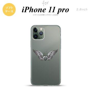 iPhone11Pro iPhone11 Pro スマホケース ソフトケース 黒翼 ハート グレー メンズ レディース nk-i11p-tp466