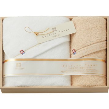 【直送】今治謹製 至福タオル バス フェイスタオルセット [26-7072-059] SH55050 今治タオル 木箱入り 綿100% なめらか 絹のような光沢 心地よい肌触り 日本製 内祝い お返し 贈り物 ギフト