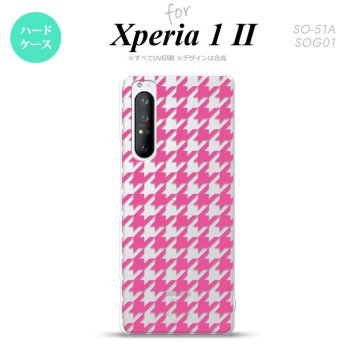 Xperia 1 II 5G スマホケース 背面カバー ストラップホール有り ハードケース 千鳥 格子 大 ピンク クリア ストラップホール おしゃれ かわいい かっこいい メンズ レディース nk-xp12-918