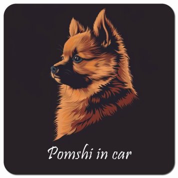 イラスト付 Dog in Car ポメ柴 Aタイプ カーサイン 車 マグネットステッカー 犬 マグネット 強力 13x13cm 正方形 おしゃれ かわいい ドラレコステッカー 安全対策 危険運転 煽り運転 アニマル 動物 犬種別 屋外 防水 屋内
