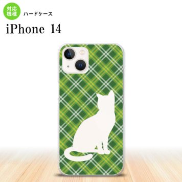 iPhone14 iPhone14 スマホケース 背面ケース ハードケース 猫 チェック A 緑 2022年 9月発売 nk-i14-957