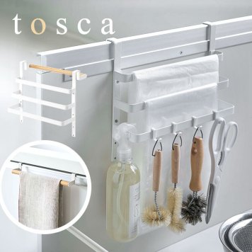 キッチン 収納 タオルハンガー tosca トスカ タオルホルダー シンク扉ゴミ袋ホルダー タオル掛け ゴミ袋ホルダー 収納 山崎実業 便利 洗面所 収納 扉 フック 引っ掛けるだけ 小物収納 北欧 整理 おしゃれ シンプル ナチュラル ウッド 新生活 ブラック ホワイト 5030 5031