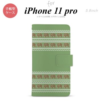 iPhone11Pro iPhone11 Pro 手帳型スマホケース カバー エスニック ゾウ モスグリーン  nk-004s-i11p-dr693