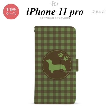 iPhone11Pro iPhone11 Pro 手帳型スマホケース カバー 犬 ダックスフンド 緑  nk-004s-i11p-dr816