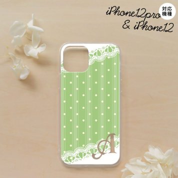 iPhone12/iPhone12pro iPhone12 / iPhone12pro スマホケース ソフトケース ドット レース C 薄緑 +アルファベット メンズ レディース nk-i12-tp1616i