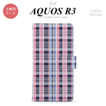 SH-04L/SHV44 AQUOS R3 手帳型スマホケース カバー チェック ピンク 青  nk-004s-r3-dr440