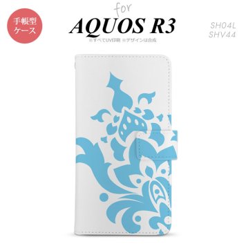 SH-04L/SHV44 AQUOS R3 手帳型スマホケース カバー ダマスク 水色  nk-004s-r3-dr1030