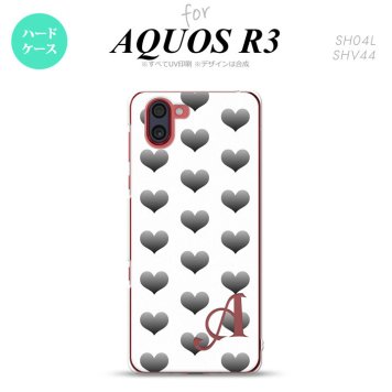 SH-04L SHV44 R3 AQUOS R3 スマホケース カバー ハート A 白 グレー +アルファベット nk-r3-116i