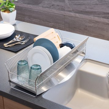 水切りラック 縦置きロングタイプ カゴ＆トレイ シルバー 台所用品 水切りかご ステンレス スタンド 新潟 三条 hanauta ハナウタ 水切りバスケット【沖縄県・離島 配送不可】