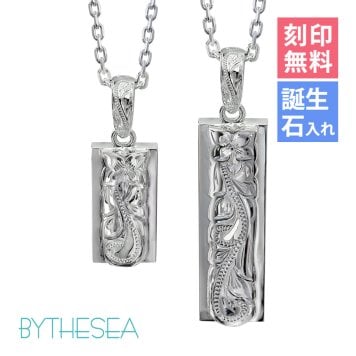 ハワイアンジュエリー ネックレス シルバー ペアネックレス 2本セット Sサイズ Lサイズ 刻印 無料 誕生石入れ可 ロジウムコーティング シルバー925 大人 カップル 夫婦 プレゼント ハロウィン 【品番：CG-SP310-SP311P】