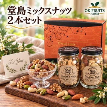 お歳暮 ギフト ナッツ お菓子 親 変わり種 おしゃれ 年配 送料無料 高級 健康食品 御中元 レゼント ナッツ ギフト おつまみ テレビで話題！ ギフト プレゼント スイーツ 無添加・無塩のプレミアム大阪・堂島7種ミックスナッツ中瓶2本セット。北新地・百貨店でお土産に使われています。【堂島ナッツ中瓶セット】