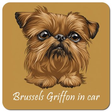 イラスト付 Dog in Car ブリュッセル・グリフォン Aタイプ カーサイン 車 マグネットステッカー 犬 マグネット 強力 13x13cm 正方形 おしゃれ かわいい ドラレコステッカー 安全対策 危険運転 煽り運転 アニマル 動物 犬種別 屋外 防水 屋内