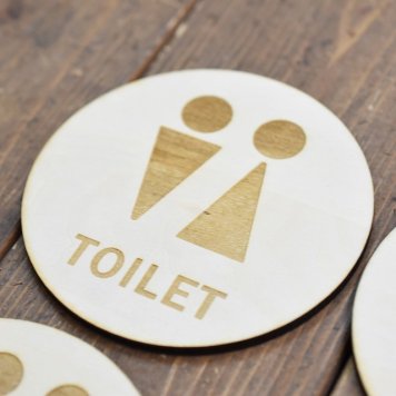 トイレ プレート トイレマーク 木製ドアサイン 丸型 直径9cm 男女 TOILET 御手洗 便所 インテリア レストルーム デザイン おしゃれ ピクトサイン レーザー彫刻