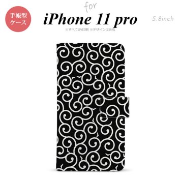 iPhone11Pro iPhone11 Pro 手帳型スマホケース カバー 唐草 黒 白  nk-004s-i11p-dr1130