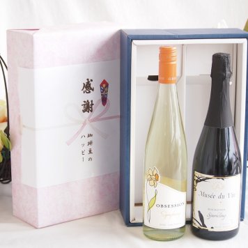 感謝の贈り物ボックス 華やかな香りカリフォルニアワインと国産ワインセット(MdV オアシス ブラッククイーン白スパークリングワイン辛口(長野県)750mlアイアンストン オブセッション シンフォニー(アメリカ)750ml