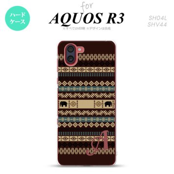 SH-04L SHV44 R3 AQUOS R3 スマホケース カバー エスニック ゾウ 茶 +アルファベット nk-r3-1574i