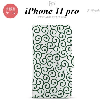 iPhone11Pro iPhone11 Pro 手帳型スマホケース カバー 唐草 クリア 緑  nk-004s-i11p-dr1129